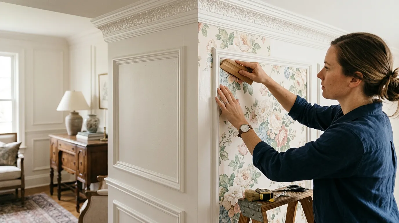How to easily wallpaper inside picture frame molding