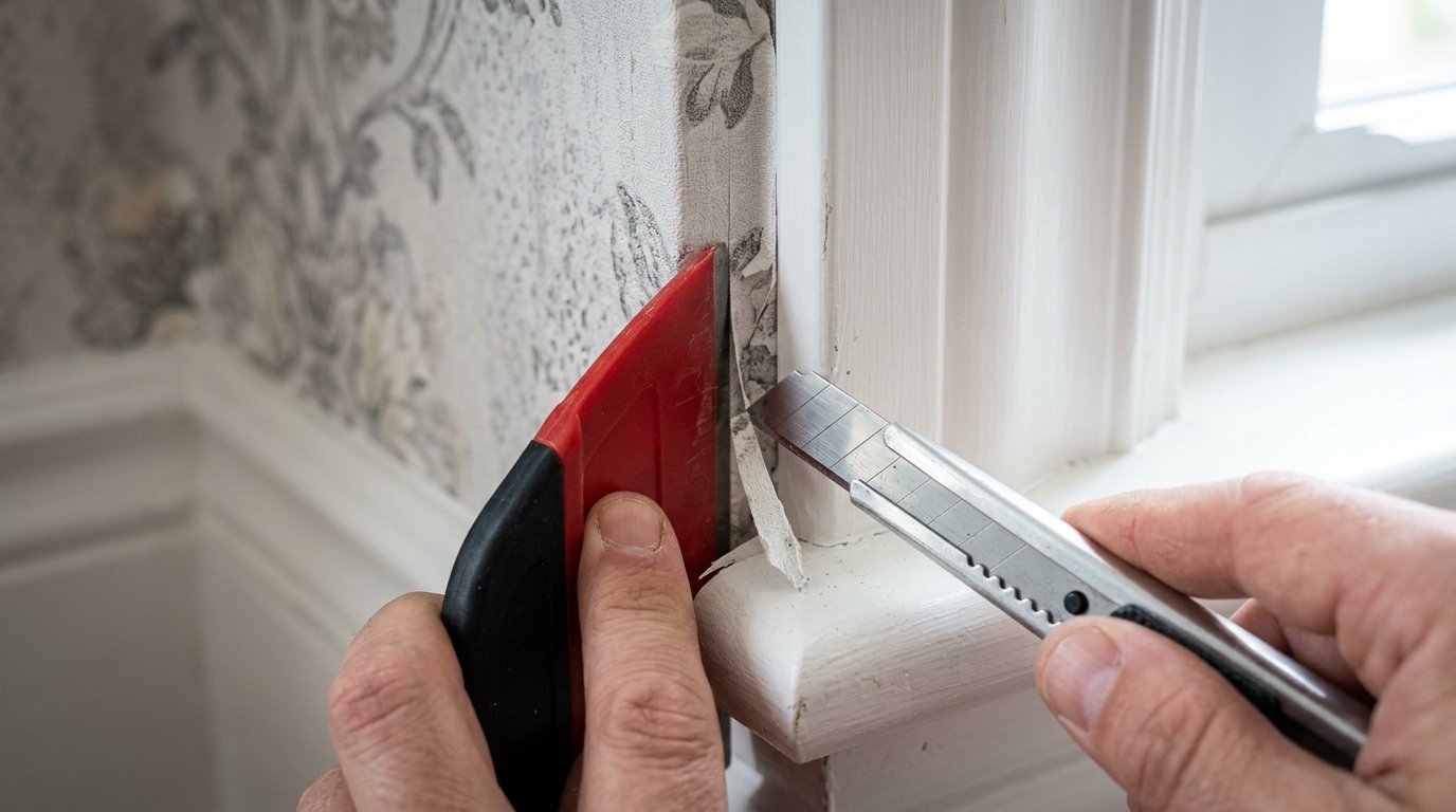 How to easily wallpaper inside picture frame molding