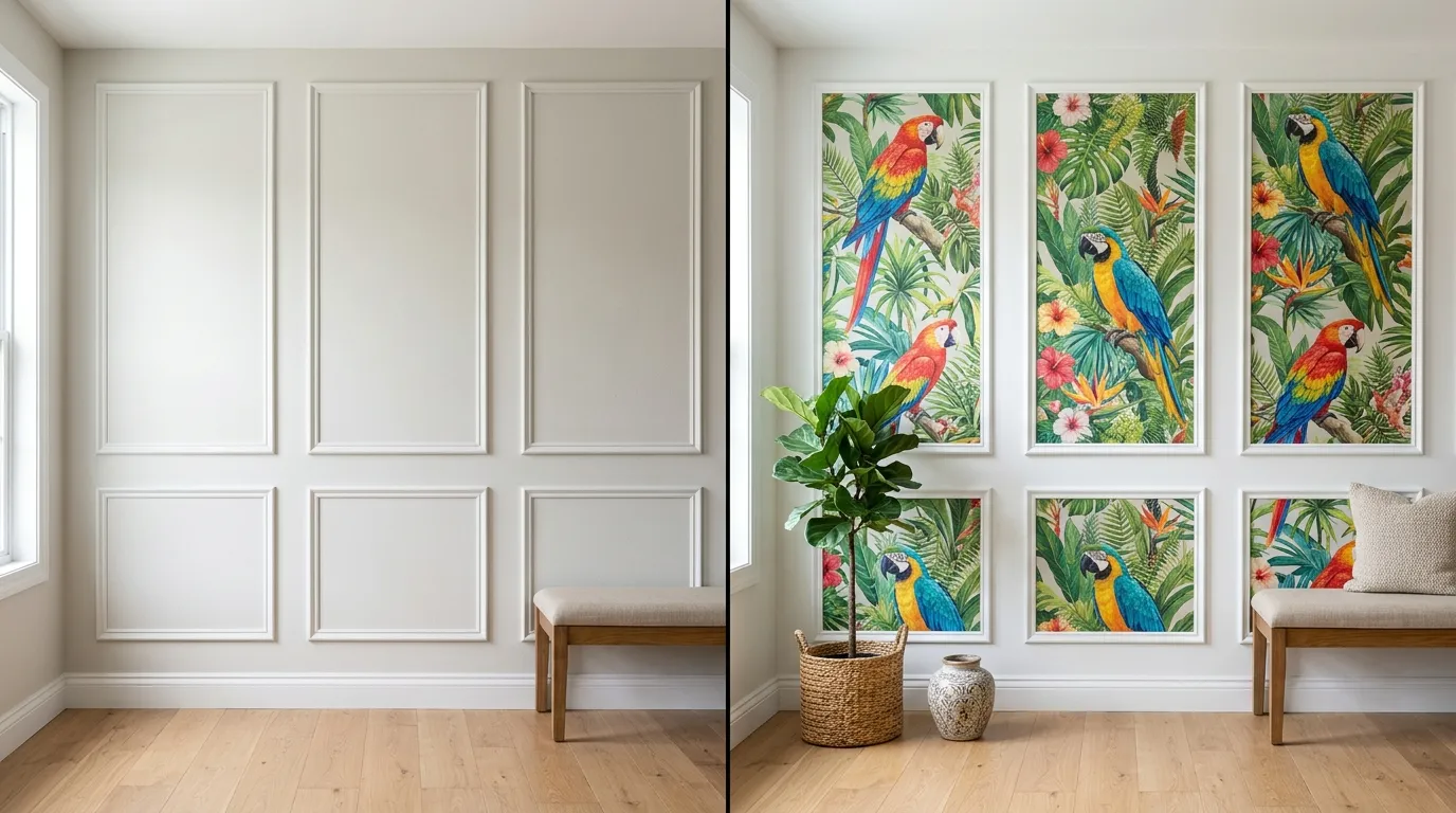 How to easily wallpaper inside picture frame molding