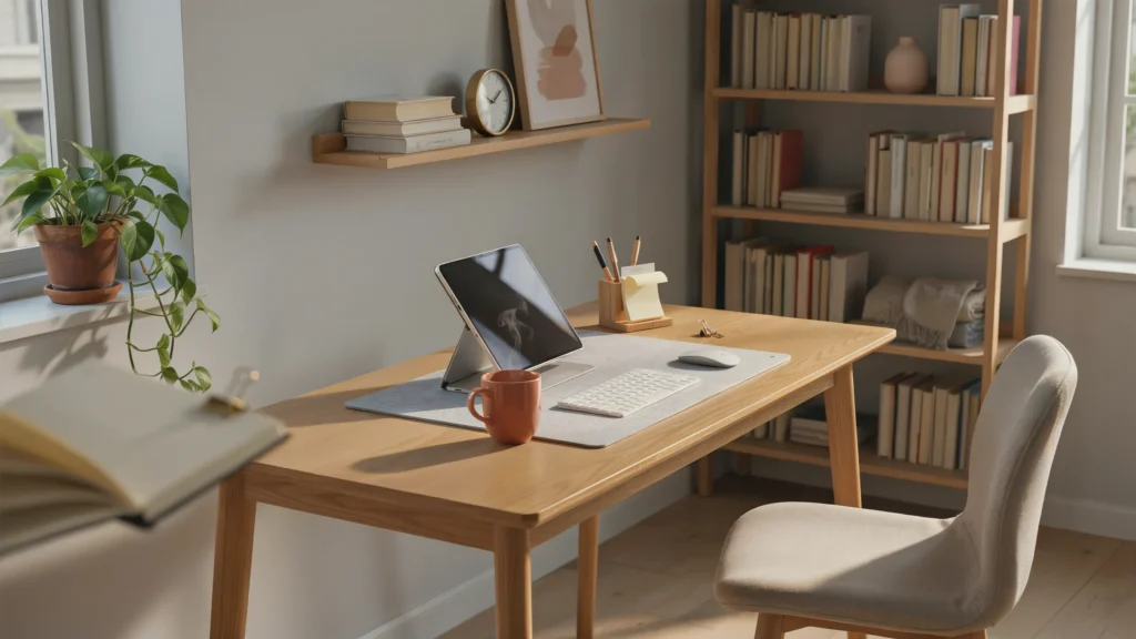 How can bookshelves and display units organize office supplies
