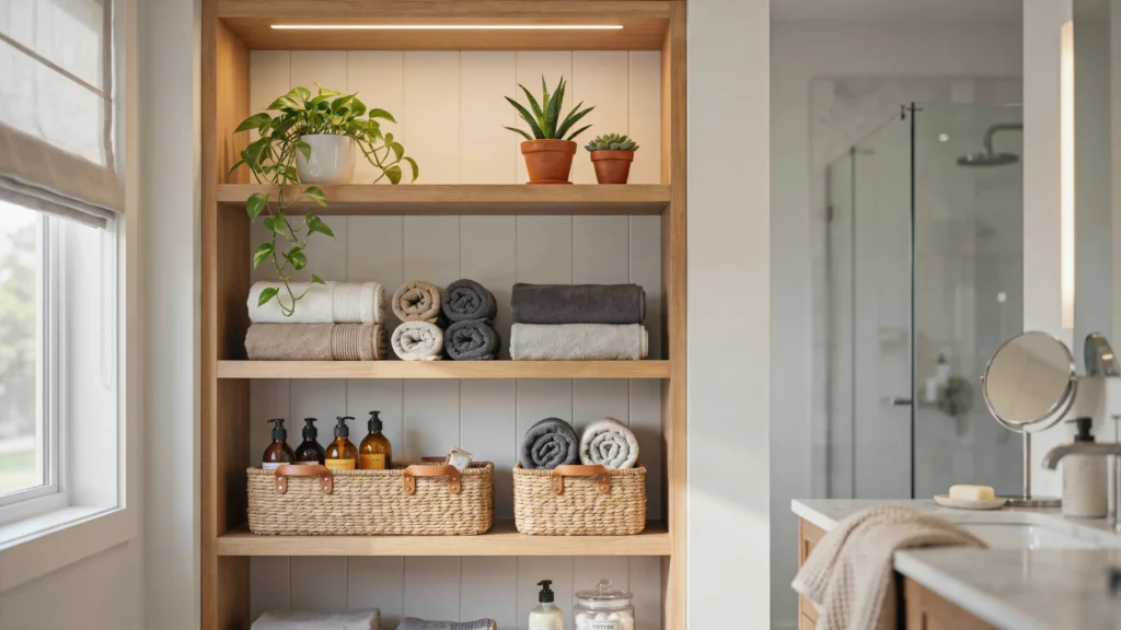 How can smart storage and Lowe's vanities maximize small bathroom spaces