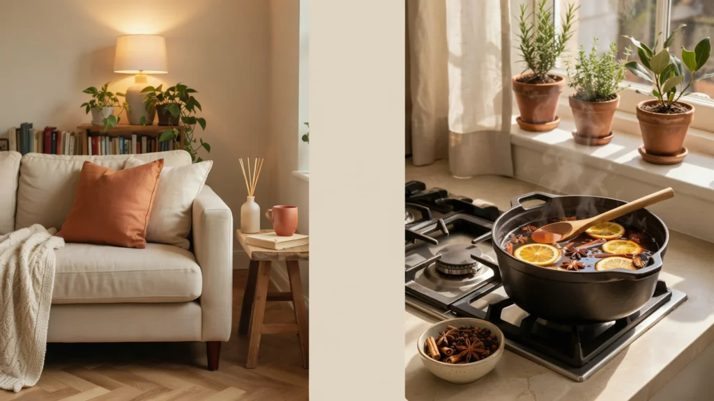 How do scents and sounds make a room feel cozier