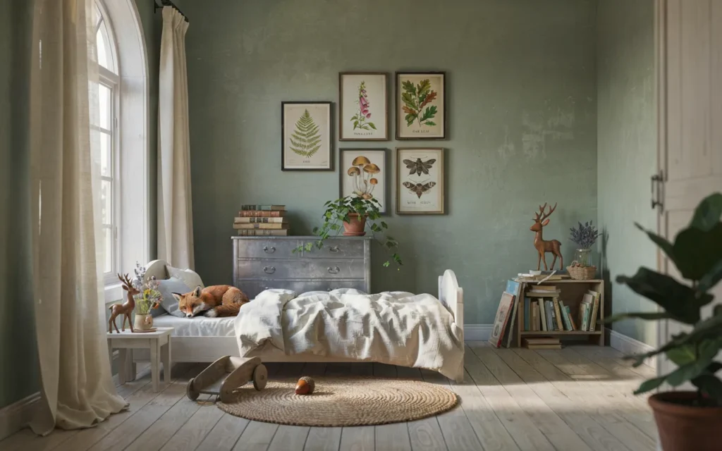 How do you incorporate botanical prints and woodland creatures