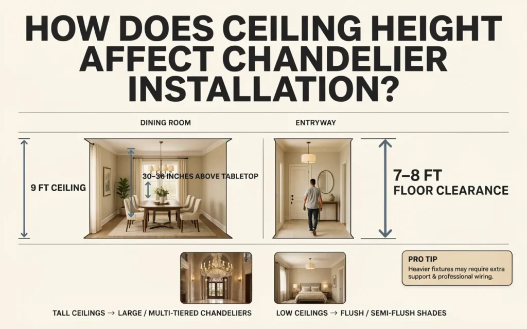 How does ceiling height affect chandelier installation