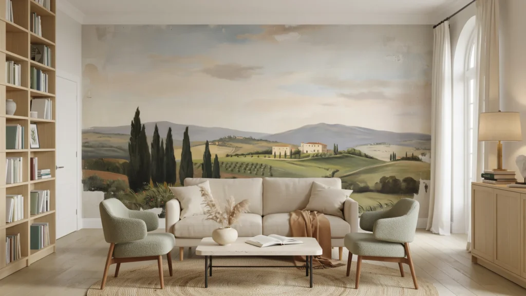 How should furniture and decor work with a mural