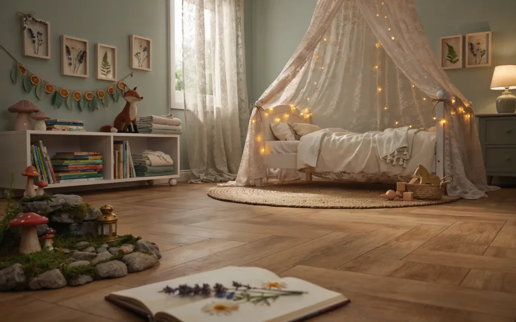 What are the best DIY decor and lighting ideas for an enchanted forest room