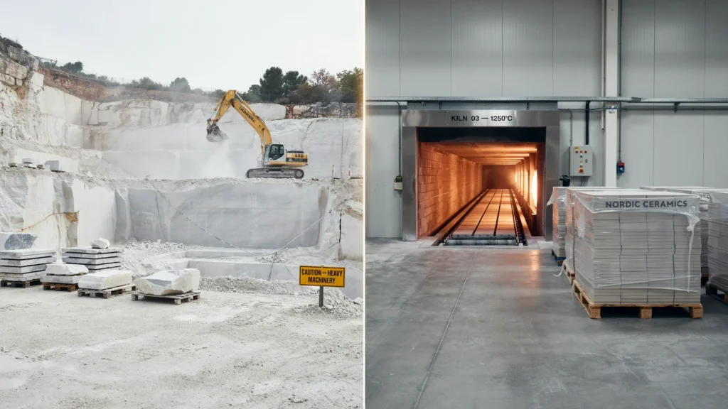 What are the environmental impacts of marble versus tiles