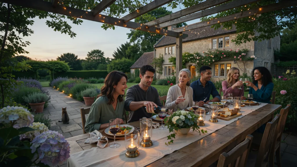 What kind of lighting makes an outdoor space feel cozy