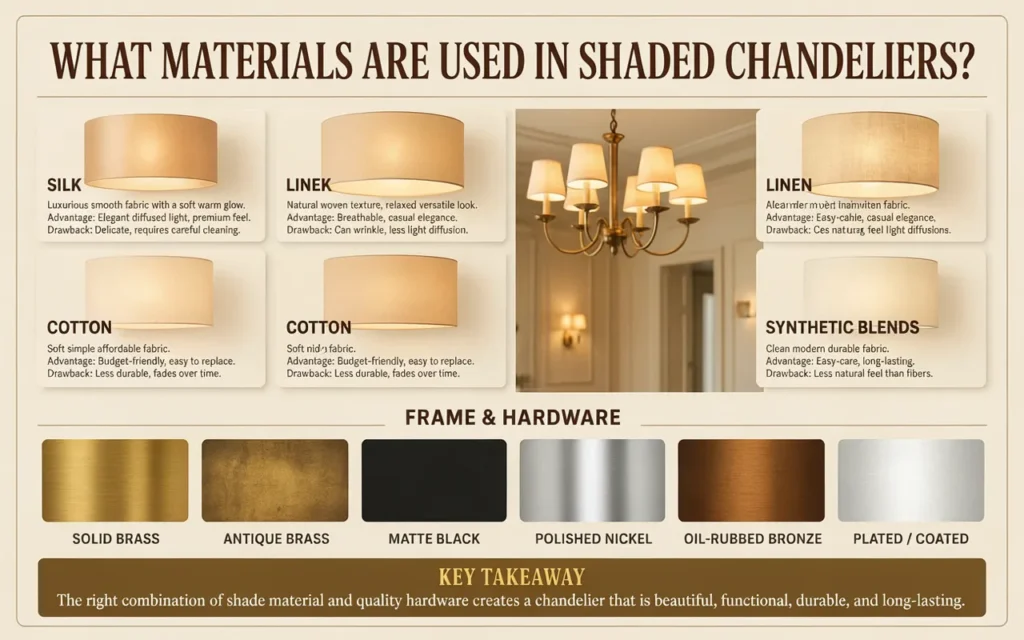 What materials are used in shaded chandeliers