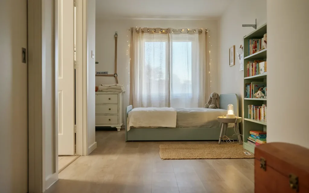 What safety and practicality considerations are essential for a toddler room