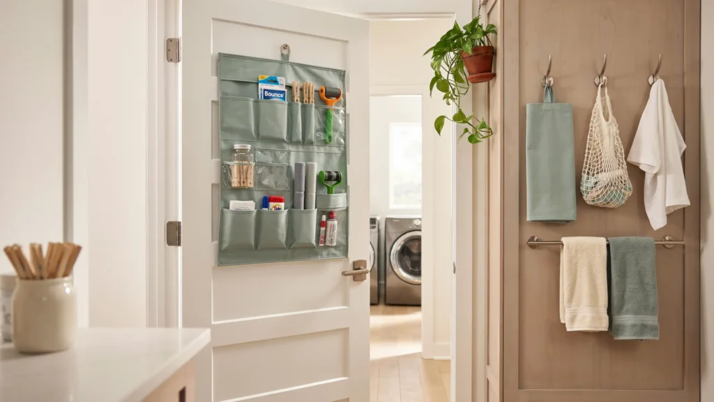 How can you use door space for laundry storage?