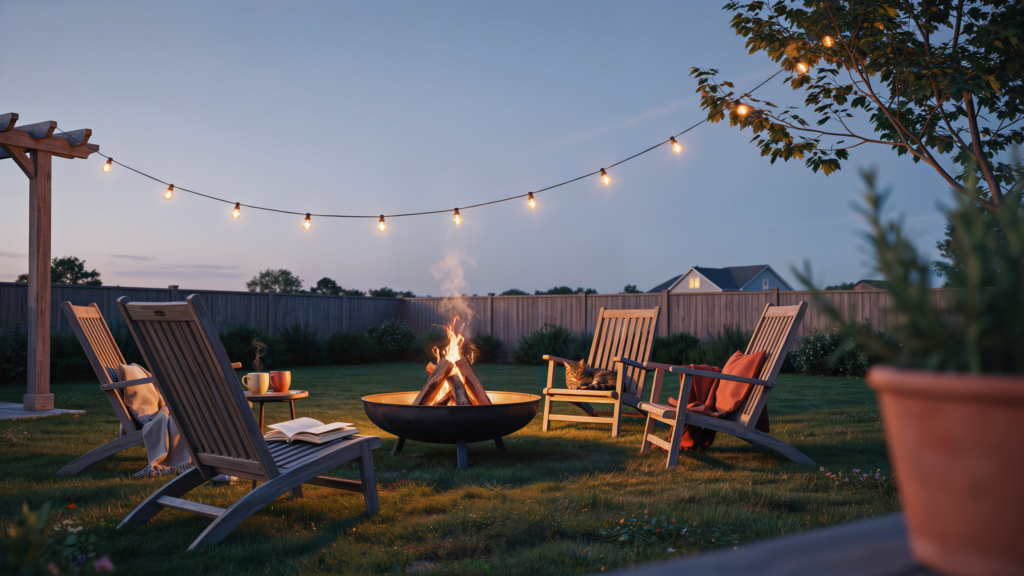 Add String Lights and a Fire Pit Combo