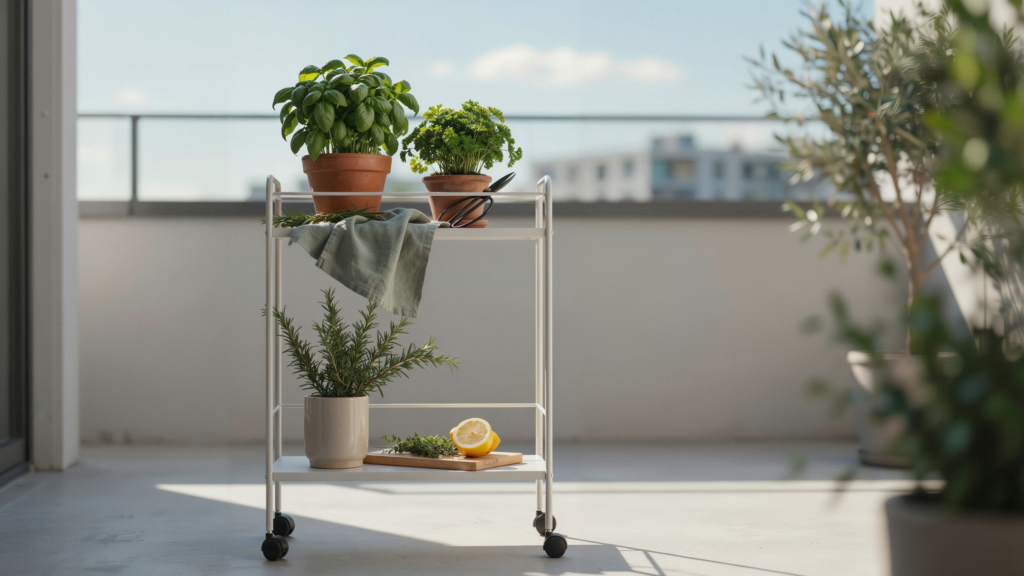 Balcony Pantry Cart for Herbs and Cooking Tools