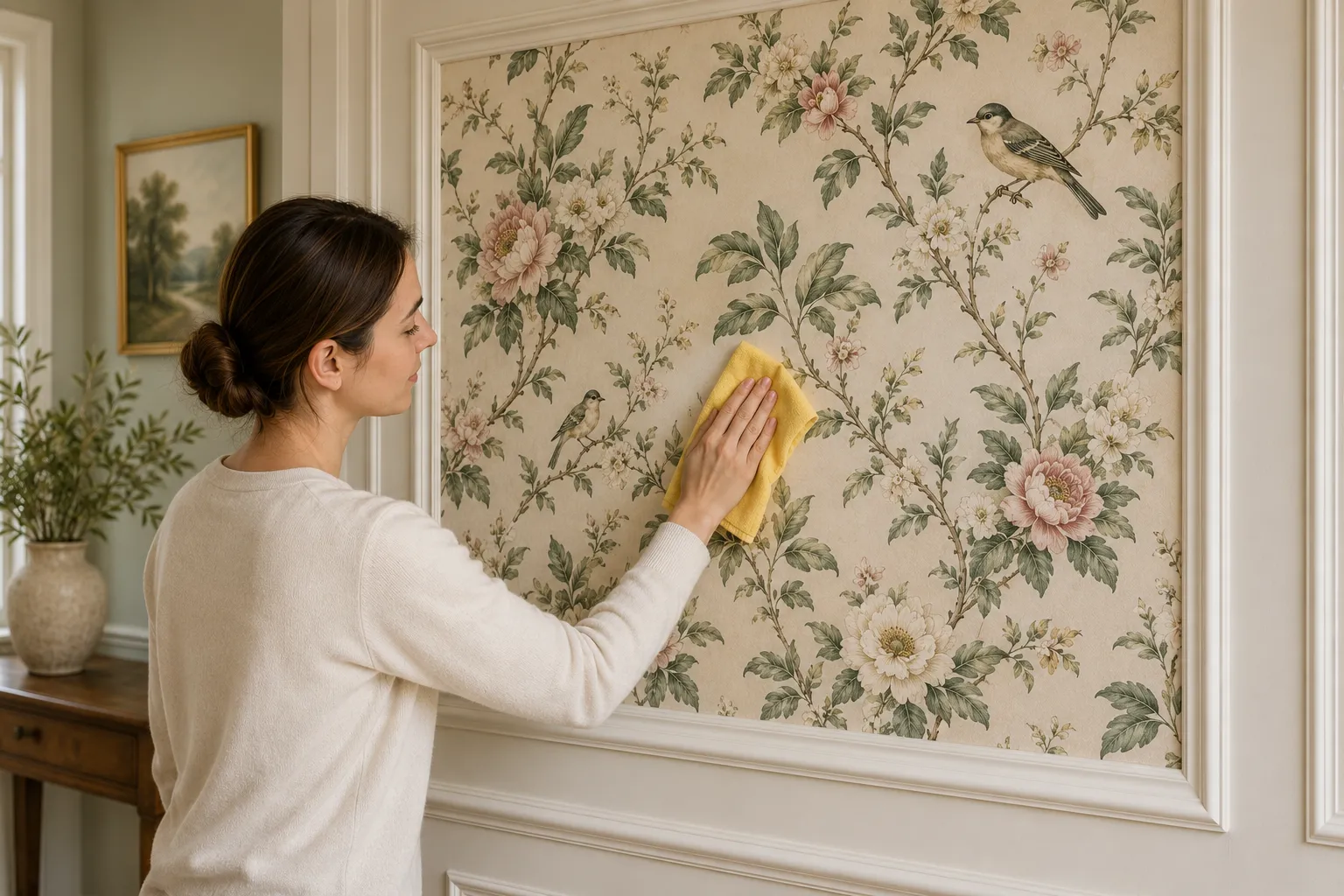 How to easily wallpaper inside picture frame molding