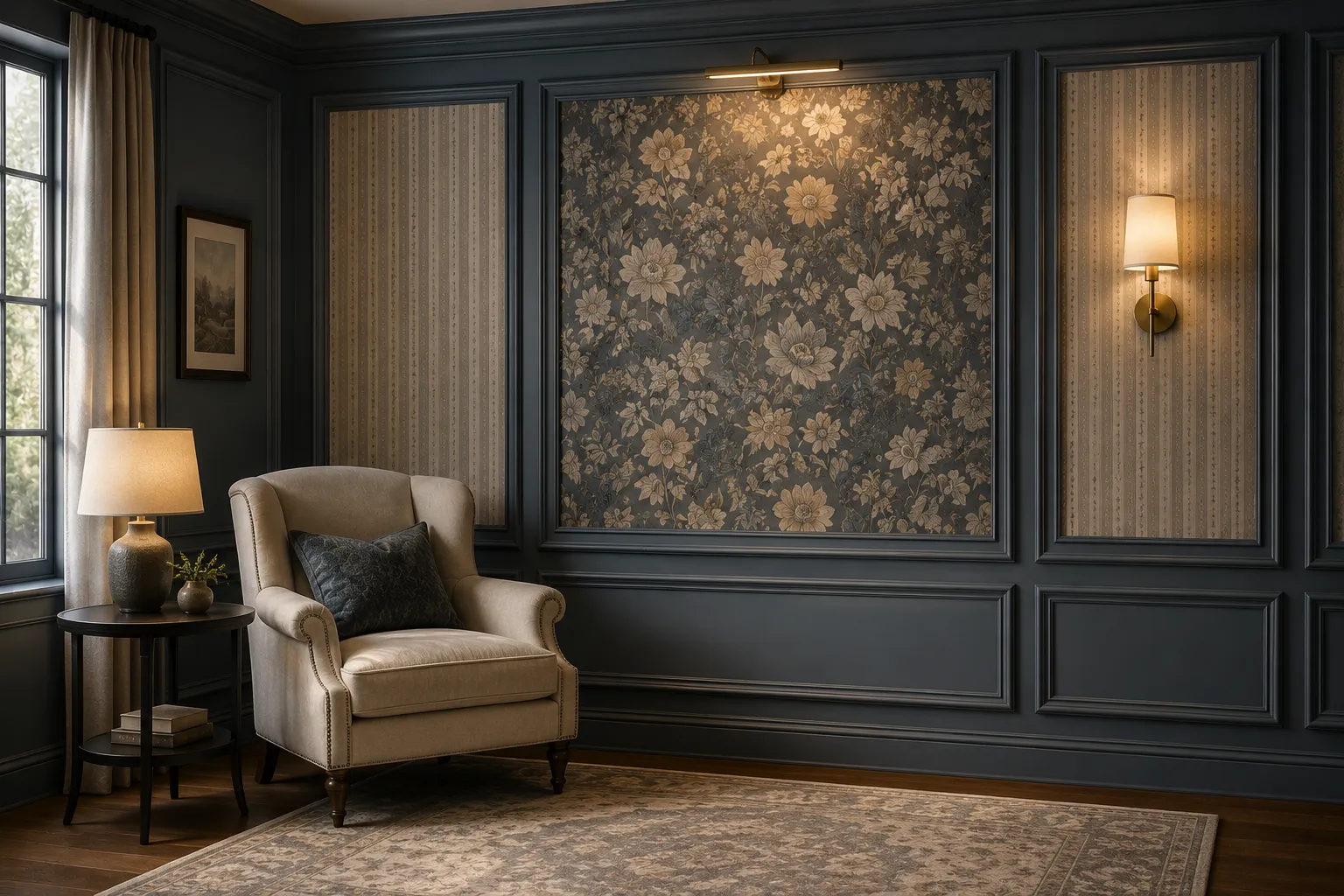 How to easily wallpaper inside picture frame molding