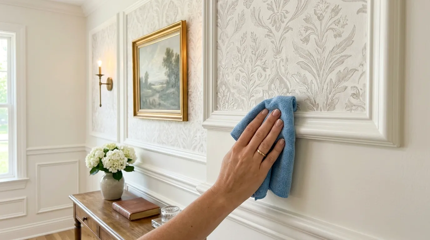How to easily wallpaper inside picture frame molding