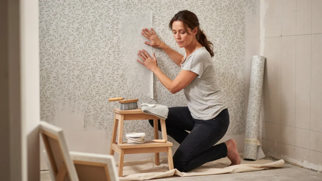 How do you apply wallpaper inside a decorative frame