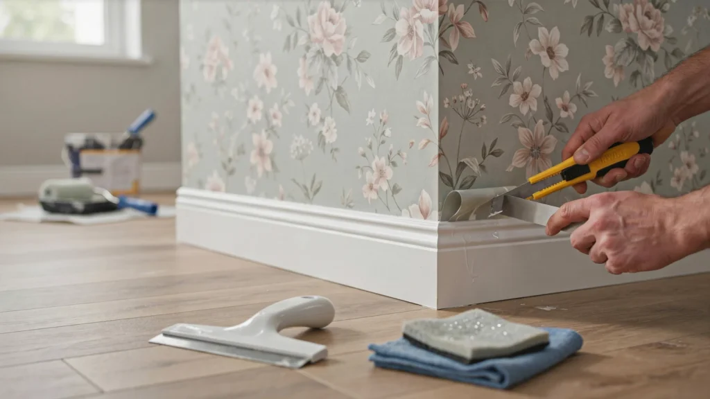 How do you trim wallpaper for a professional finish