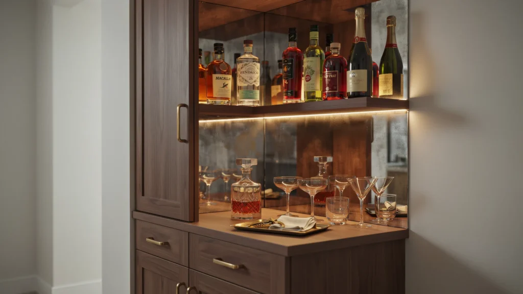 Mirrored Backsplash Corner Cabinet