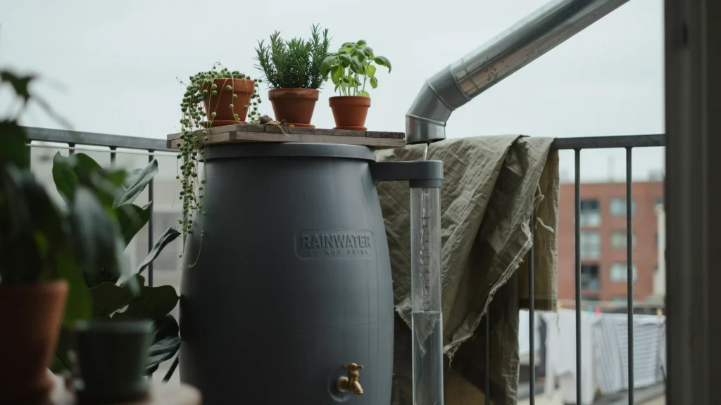 Rain Barrel With a Lidded Shelf Top