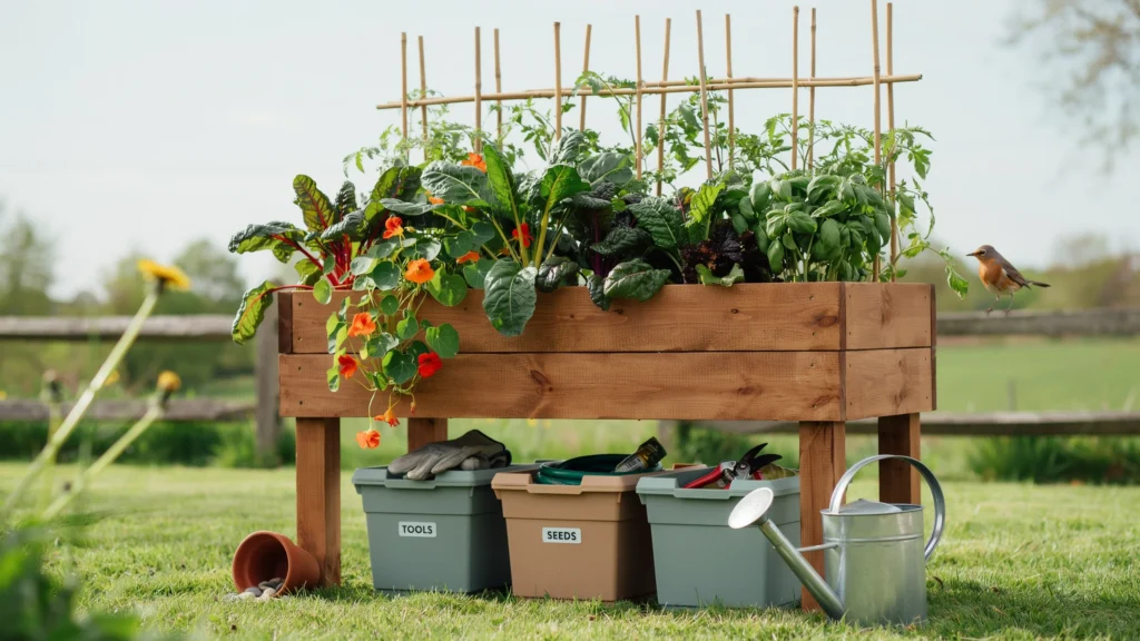 Raised Planter Bed With Hidden Under-Storage
