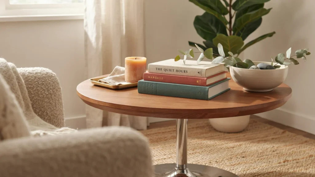 Chrome-Base Coffee Table with Wood Top