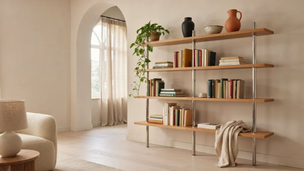 Chrome-Framed Wood Bookshelf