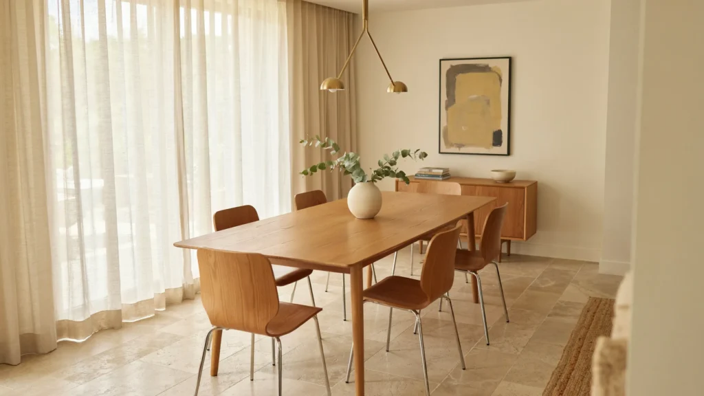 Chrome-Legged Dining Chairs with Wood Seats