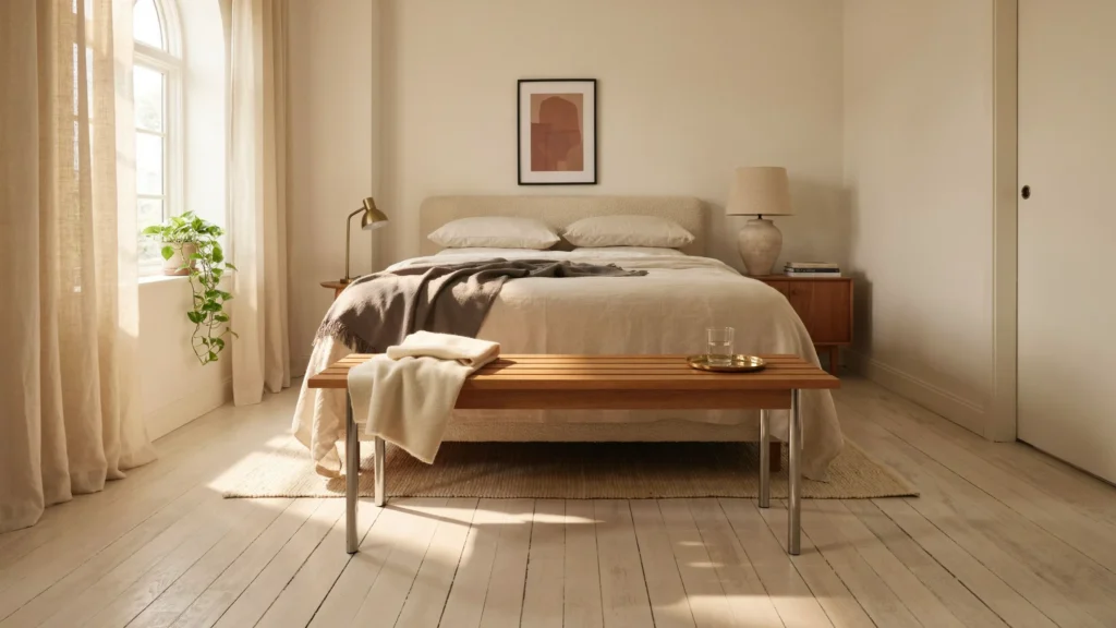 Chrome-Legged Wood Bench