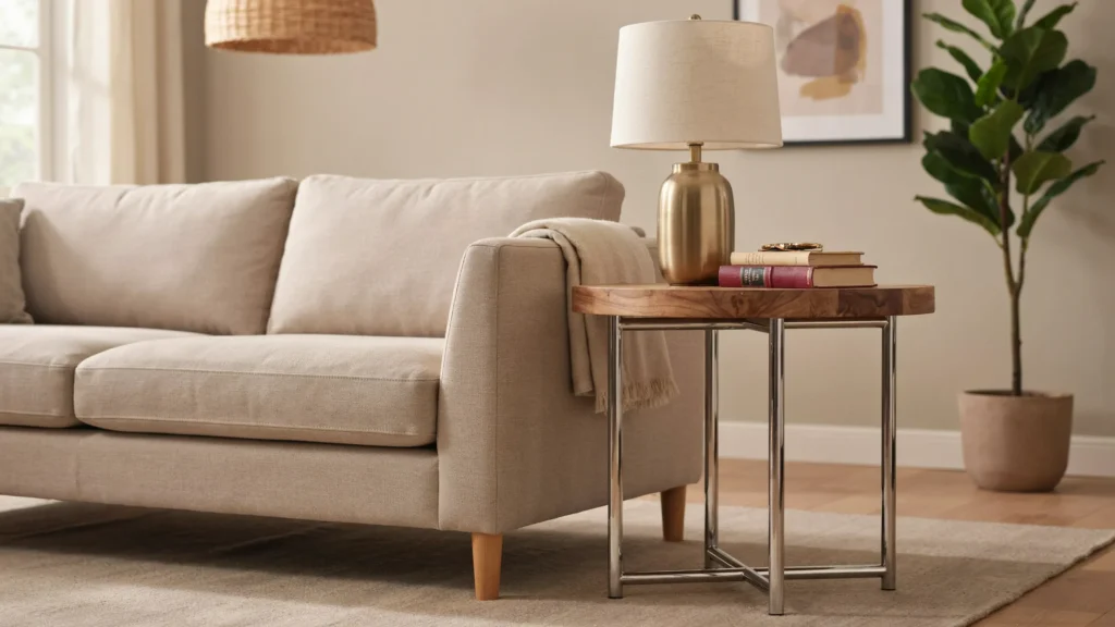 Chrome and Walnut Side Table