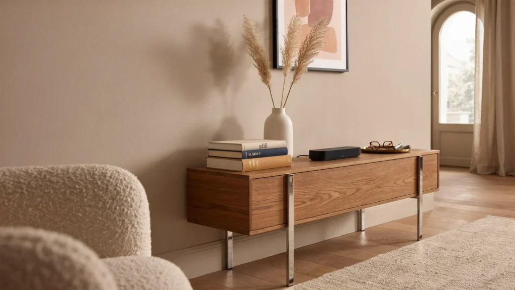 Chrome and Wood Media Console