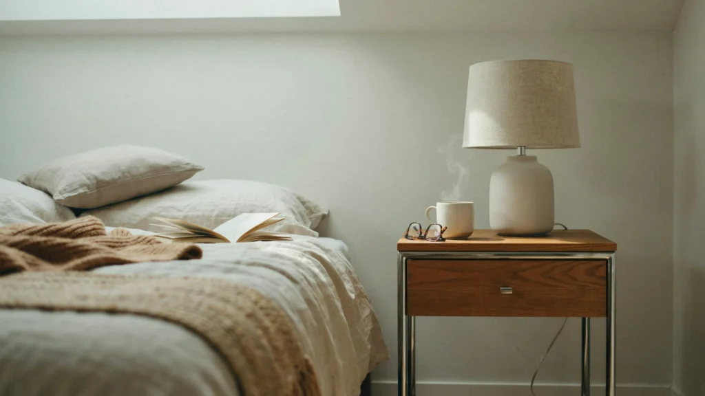 Chrome and Wood Nightstand