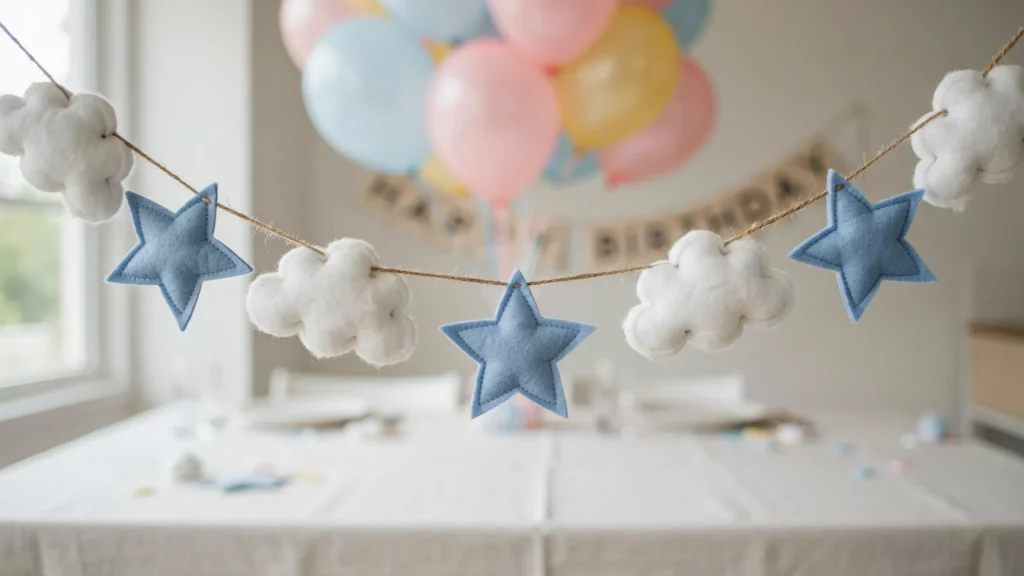 Cotton Ball Cloud and Star Garland