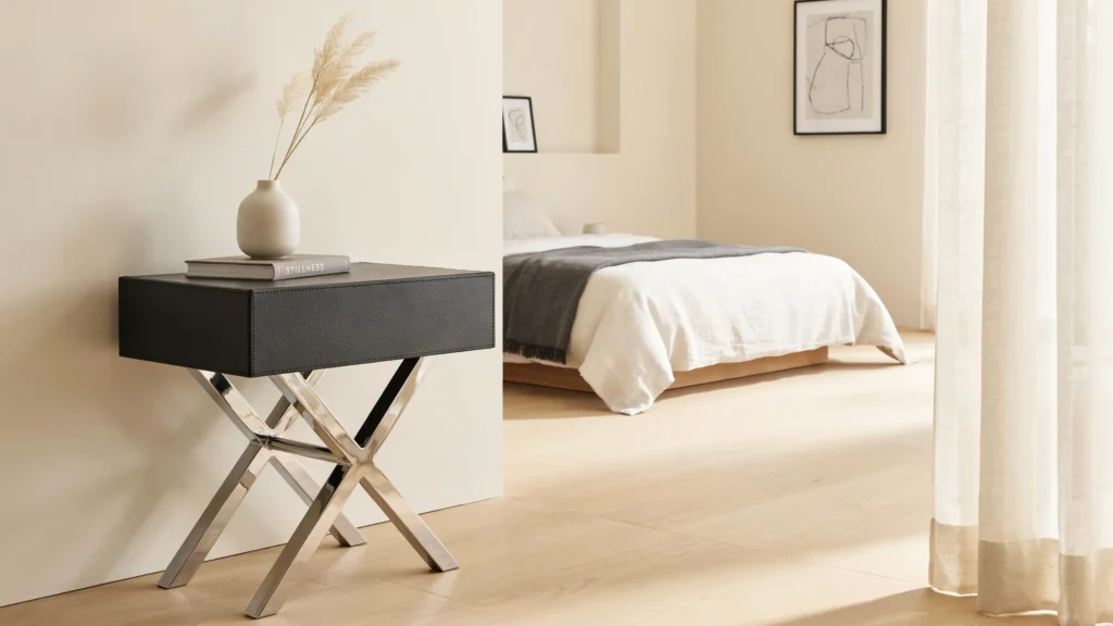Cross-Base Chrome and Faux Leather Table