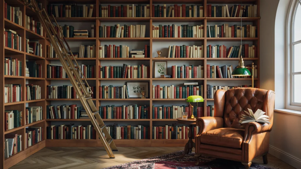 Floor-to-Ceiling Built-In With a Rolling Ladder