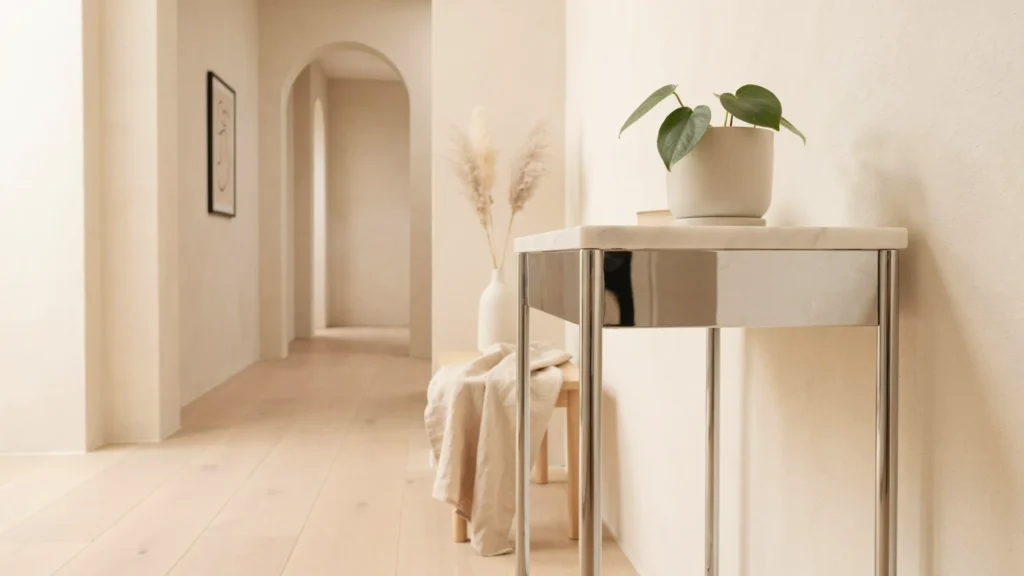 Marble-Topped Chrome Side Table
