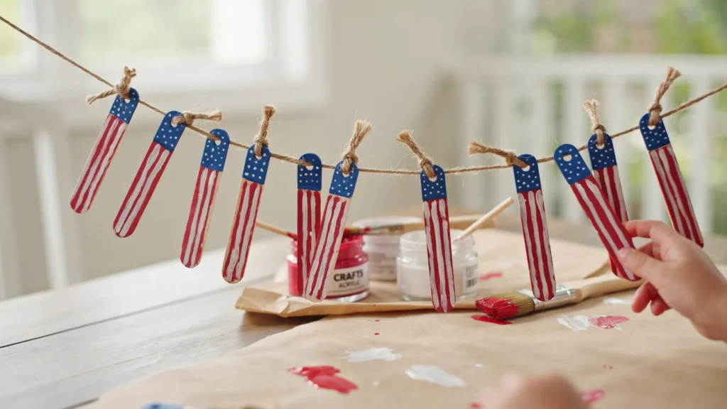 Painted Popsicle Stick Flag Garland