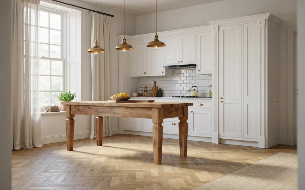 Reclaimed Wood Island in a Painted Victorian Kitchen