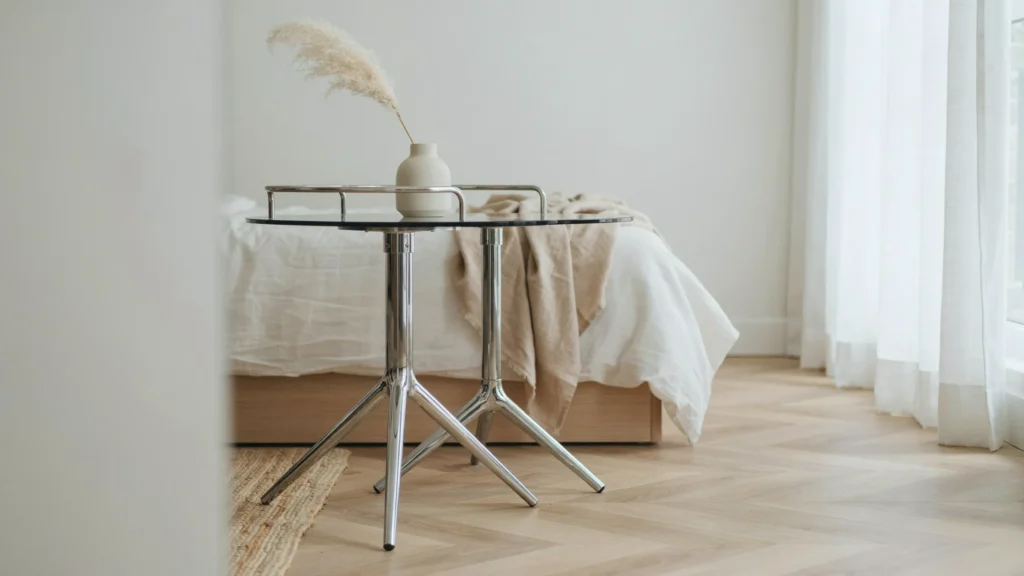 Round Chrome and Glass Tripod Table with Handle