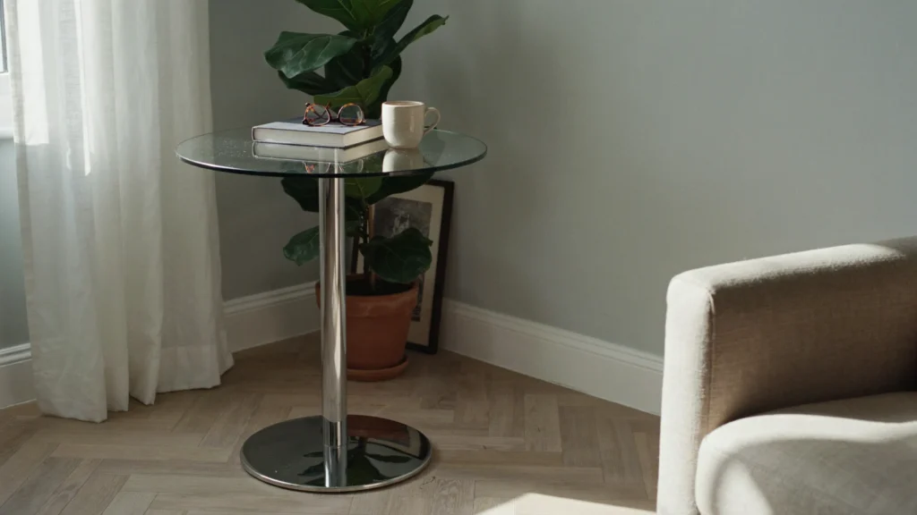 Silver Chrome Pedestal Side Table