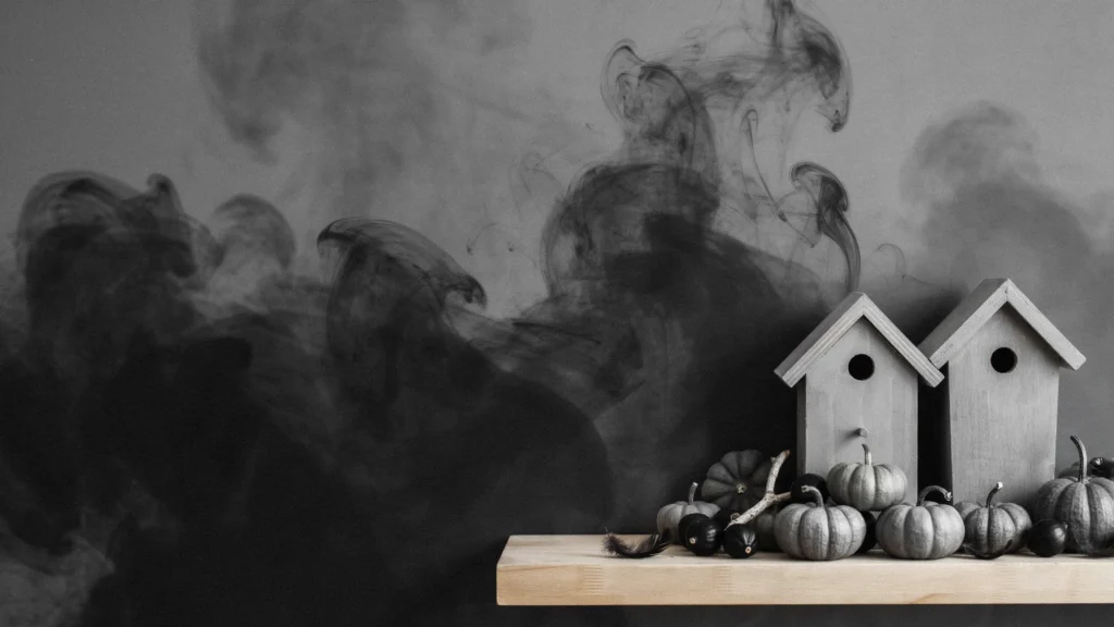 Style Grey Birdhouses With Mini Pumpkins