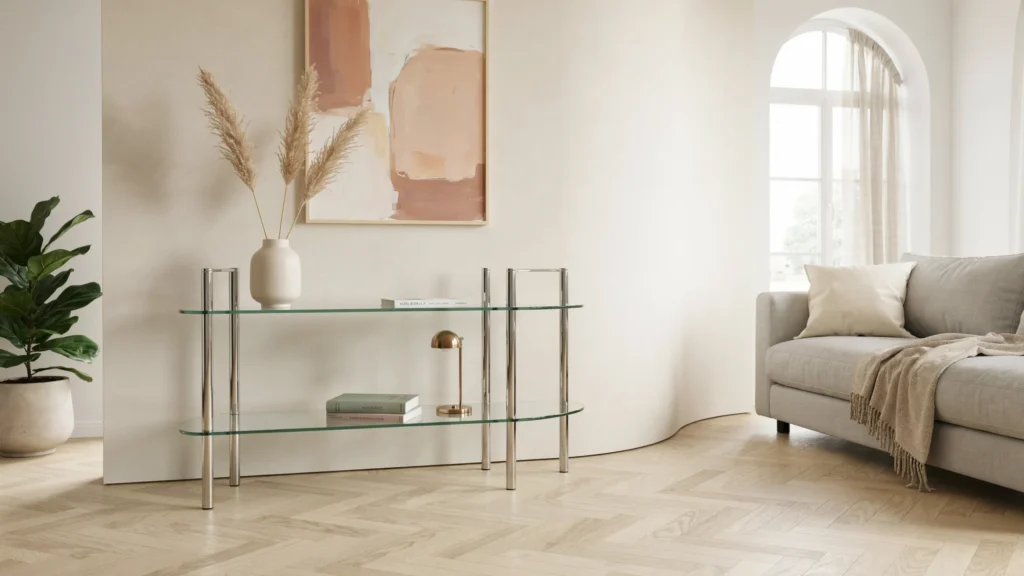 Two-Tier Chrome and Glass Display Table