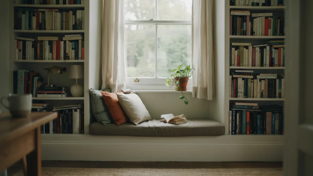 Window Seat With Flanking Shelves