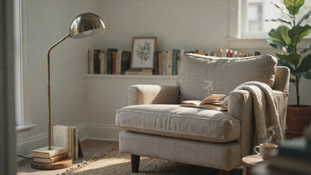 Wood-Base Chrome Floor Lamp