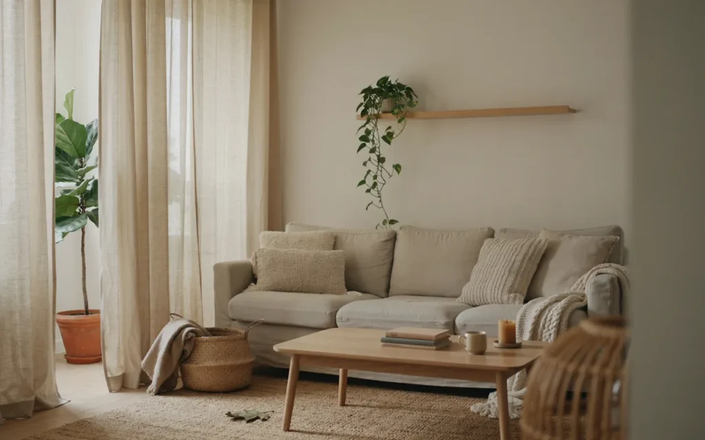 1. Soft Grey Sofa With Layered Neutrals