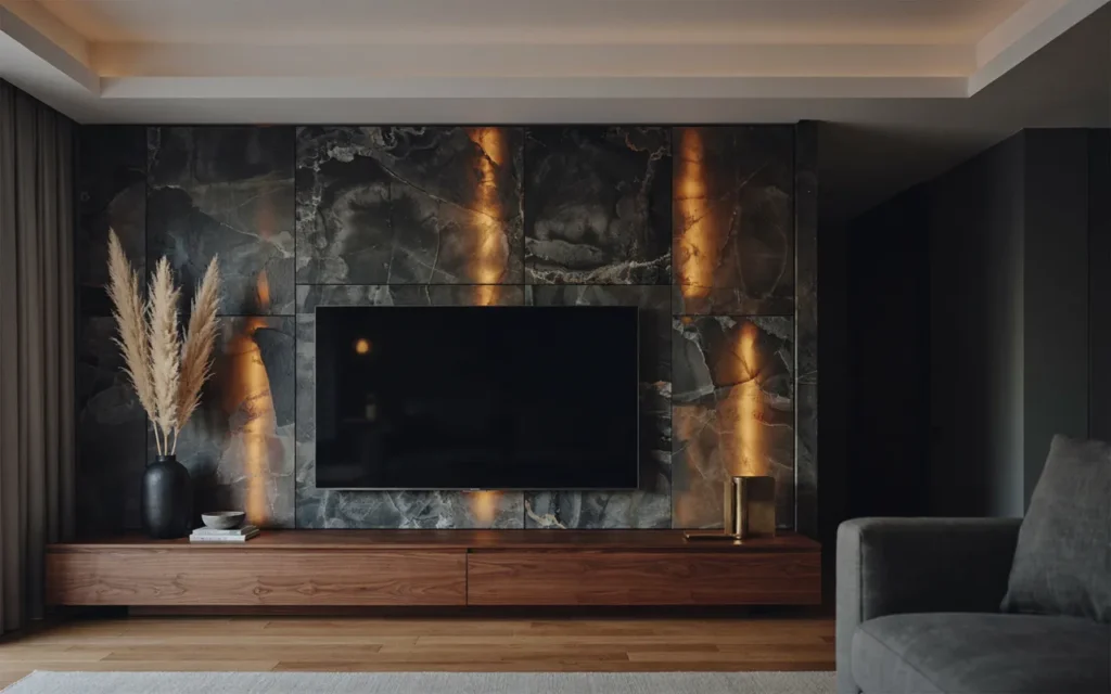 10. Black Onyx or Marble Glowing Feature Wall