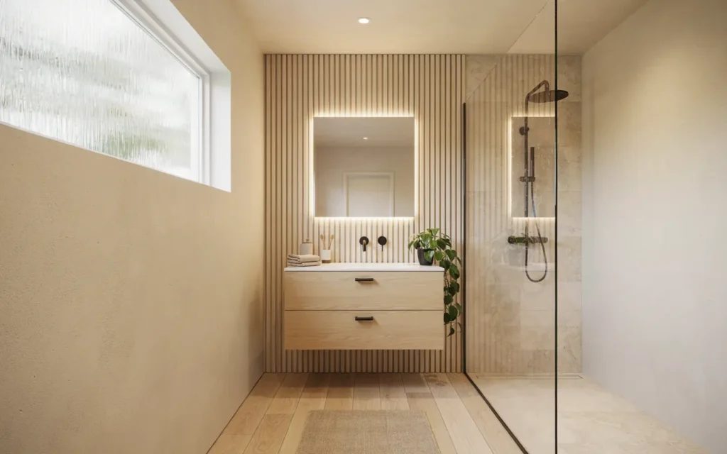 10. Warm Scandinavian-Inspired Bathroom