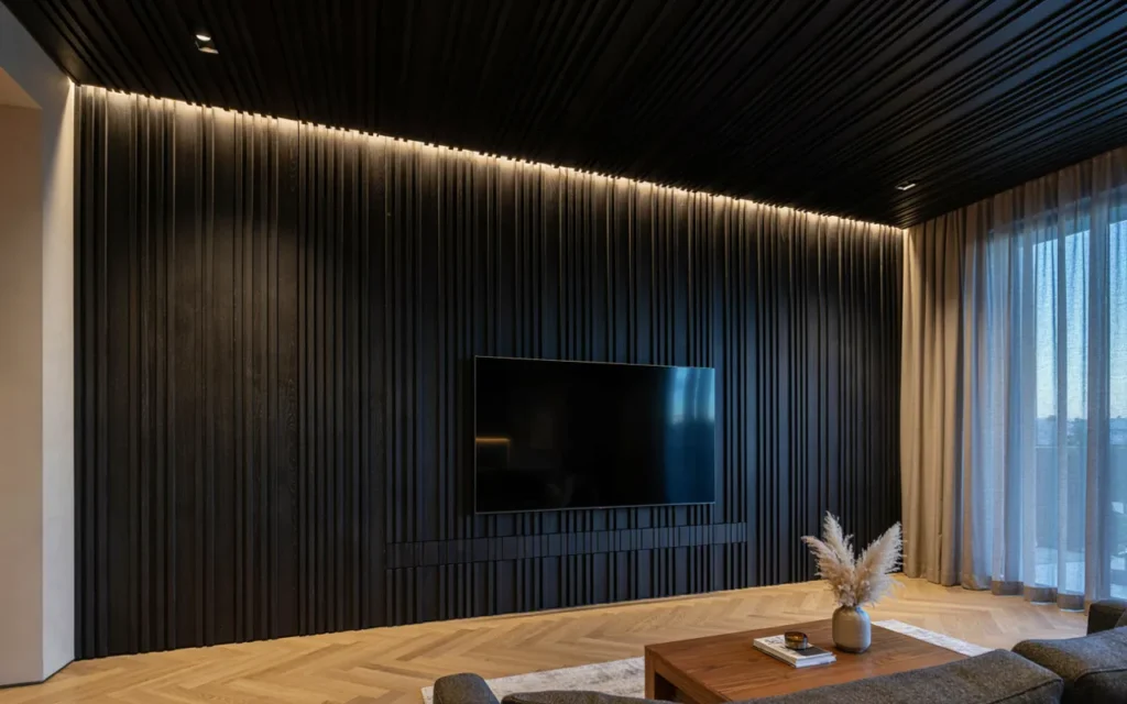 11. Ceiling-Connected Black Slat Wall