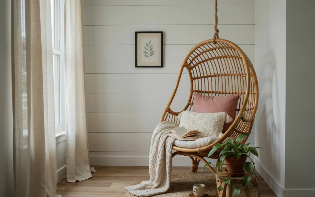 12. A Hanging Chair Reading Corner