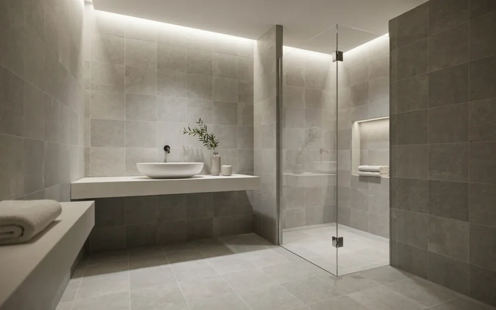 12. Minimalist Stone Bathroom